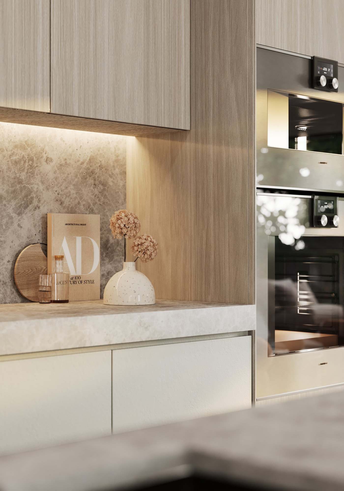 Marble Benchtop and Splashback with Oven